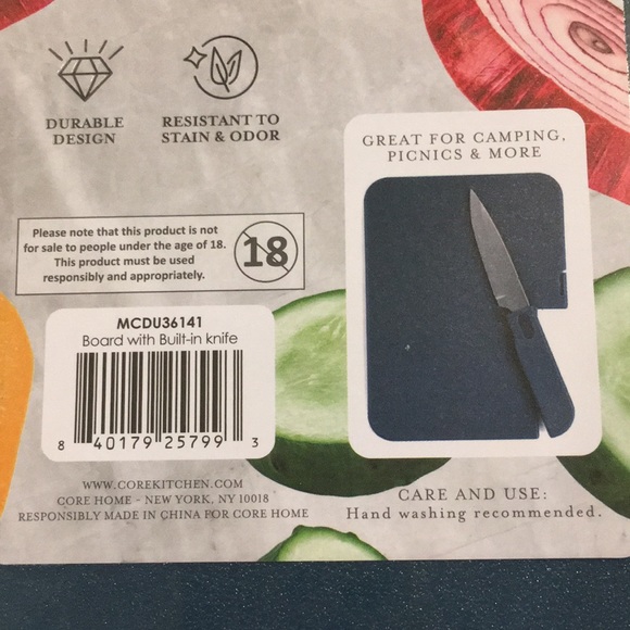 Core Cutting Bar Board with Built In Knife 18.5x6”, knife 3.5” NWT Navy Blue - Picture 3 of 16